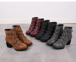 Women  Ankle Pumps PU Leather Toe Boots Solid Autumn Winter  High-heeled Shoes