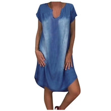 Load image into Gallery viewer, Women Short Sleeve V Neck Denim Jean Dress