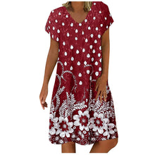 Load image into Gallery viewer, Summer Dot Floral Print V-Neck Short Sleeves Midi Dress