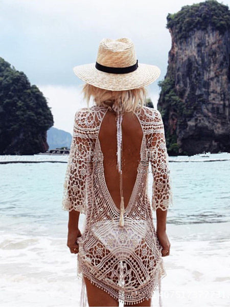 Hot Sale Long-sleeved lace blouse bikini sunscreen dress