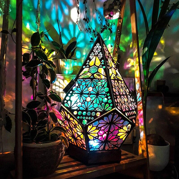 Wooden Hollow LED Projection Night Lamp Bohemian Colorful Projector Desk Lamp Household Home Decor Holiday Atmosphere Lighting