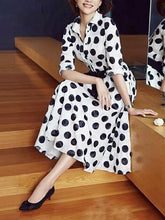 Load image into Gallery viewer, Slim Black And White Dot Long Dress With Big Swing