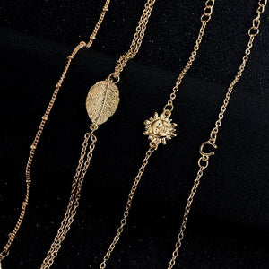 4 pcs/set Tibetan jewelry boho style gold color chain leaf sunflower pattern bracelets set for party