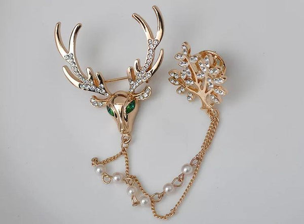 Luxury Unisex Brooch Crystal Deer Tree Artificial Pearl Christmas Brooches