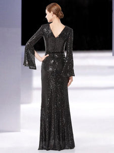 Banquet Noble and Elegant Slim Large Size Sequins Black and Other 3 Solid Colors Long Dress