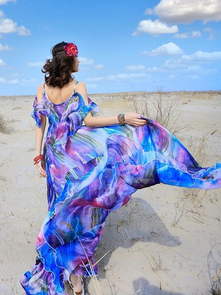 Hot beach chiffon dress sleeveless bohemia full dress holiday maxi dress