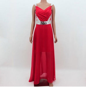 Sweet Heart Sequin Pleated Bodice Chiffon Evening Dress