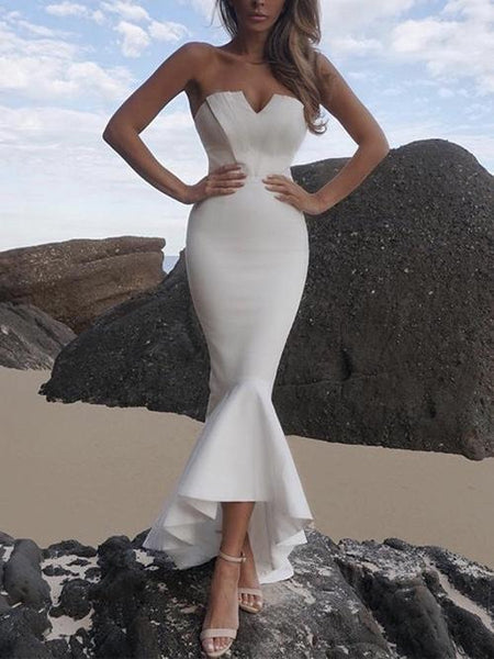Sexy Halter Waist Slimming Bodycon Fishtail White Dress Evening Dress