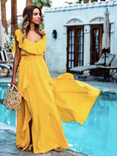 Load image into Gallery viewer, Yellow Suspender Evening Dress Sexy Bodycon Maxi Dress