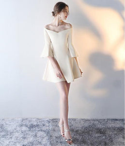 Solid Color Short Evening Dress Off Shoulder Banquet Bridesmaid Dress Elegant Slim Dress