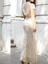 Load image into Gallery viewer, Golden Sexy Fishtail Evening Dress Long Dress Bridesmaid Evening Sequin Dress