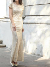 Load image into Gallery viewer, Golden Sexy Fishtail Evening Dress Long Dress Bridesmaid Evening Sequin Dress