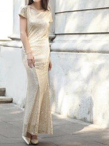 Golden Sexy Fishtail Evening Dress Long Dress Bridesmaid Evening Sequin Dress