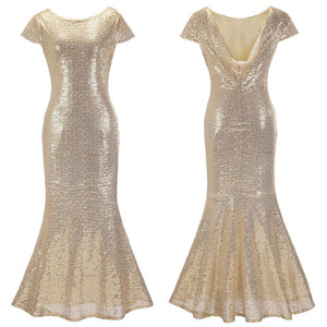Golden Sexy Fishtail Evening Dress Long Dress Bridesmaid Evening Sequin Dress
