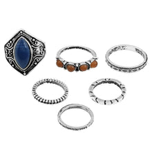 Load image into Gallery viewer, 6pcs BOHO ring set artificial gemstone bohemia party