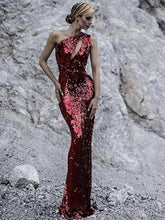 Load image into Gallery viewer, Mermaid Sequin Evening Dress Female Slanted One-Shoulder-Off Backless Mopping Dress