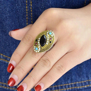 Jewelry Gold color rings with black blue red acrylic and white rhinestone geometric shape wedding rings