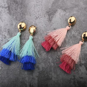 Three-color gradient tassel earrings handcrafted wrap jewelry for party