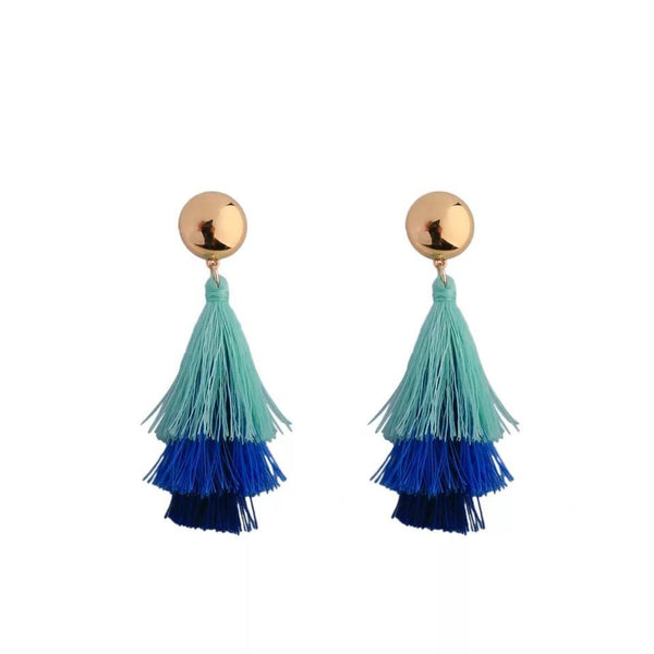 Three-color gradient tassel earrings handcrafted wrap jewelry for party
