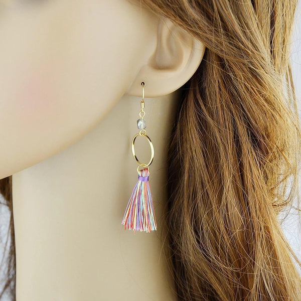 Tassel ethnic jewelry boho earrings rainbow colorful round circle shape party earring