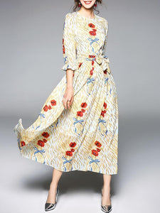 Printed Fashion Belted Maxi Dress