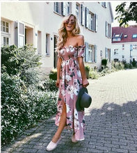 Load image into Gallery viewer, Sexy Off Shoulder High Split Floral Boho Causal Dress