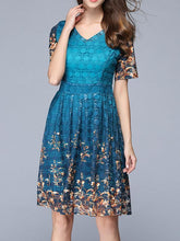 Load image into Gallery viewer, Exquisite Floral-Print Waisted Short Sleeve V Neck Mini Dress