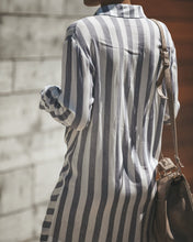 Load image into Gallery viewer, Striped Long Sleeve Knotted T-shirt Mini Dress