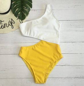 Colorblock Stitching Sexy Strapless One Piece Swimsuit