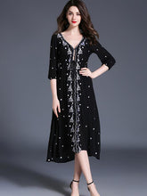 Load image into Gallery viewer, Bohemia Inwrought 3/4 Sleeve V Neck Lace-up Plus Long Dress