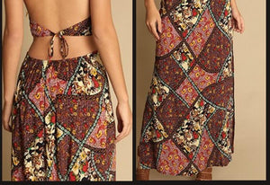 Holiday style floral beach skirt hanging neck long dress print halter skirt