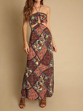 Load image into Gallery viewer, Holiday style floral beach skirt hanging neck long dress print halter skirt