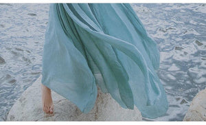 Cotton and linen literary dress long skirt national style women s lanterns sleeves huge hem dress
