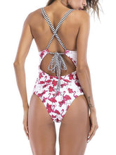 Load image into Gallery viewer, Flamingo Print Floral One Piece Monokini Swimwear