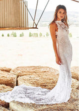 Load image into Gallery viewer, White Round Neck Lace Sleeveless Long Dress Slim Mopping Dress