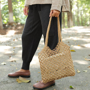 Casual Straw Knitted Khaki Handbag Shoulder Bag For Women