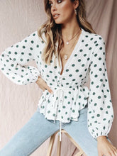 Load image into Gallery viewer, Loose Ruffled Stitching Wave Dot Long Sleeve Ladies Shirt Blouse