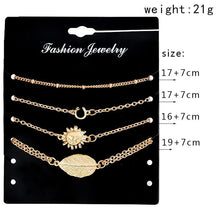 Load image into Gallery viewer, 4 pcs/set Tibetan jewelry boho style gold color chain leaf sunflower pattern bracelets set for party