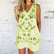 Load image into Gallery viewer, Floral Print  Women Fashion V-neck Sleeveless Casual Loose Summer  Loose A-line Party Dress