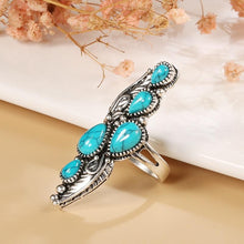 Load image into Gallery viewer, Tibetan Natural Stone Big Ring for Women Vintage Jewelry Ethnic Style Tibetan Silver Carved Pattern Wedding Party Big Rings