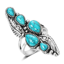 Load image into Gallery viewer, Tibetan Natural Stone Big Ring for Women Vintage Jewelry Ethnic Style Tibetan Silver Carved Pattern Wedding Party Big Rings