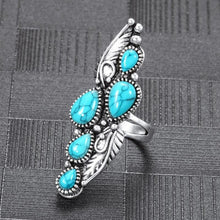 Load image into Gallery viewer, Tibetan Natural Stone Big Ring for Women Vintage Jewelry Ethnic Style Tibetan Silver Carved Pattern Wedding Party Big Rings