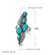 Load image into Gallery viewer, Tibetan Natural Stone Big Ring for Women Vintage Jewelry Ethnic Style Tibetan Silver Carved Pattern Wedding Party Big Rings