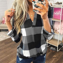 Load image into Gallery viewer, Women Plaid Blouse Plus Size Shirt Long Sleeve Tunic Tops