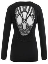 Load image into Gallery viewer, Long Sleeve Cutout Skull T-Shirt Women Lace Patchwork Backless Tshirts Ladies Clothing Sexy Tops T-shirts Black Tees