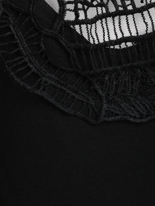 Long Sleeve Cutout Skull T-Shirt Women Lace Patchwork Backless Tshirts Ladies Clothing Sexy Tops T-shirts Black Tees