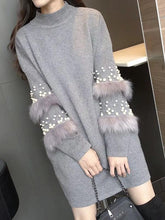 Load image into Gallery viewer, Pompom Fur Pearl Knit long Loose Autumn Pullover Sweater