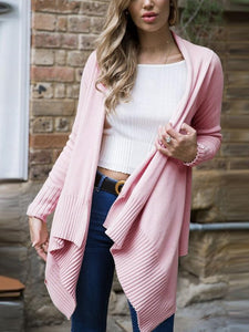Casual Pink Solid Color Knit Cardigan Sweater