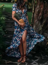 Load image into Gallery viewer, Maxi Irregular Summer Floral V-Neck butterfly Hem Holiday Bohemia long Dress