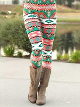 Load image into Gallery viewer, Green Geometric Pattern Christmas Warm Leggings